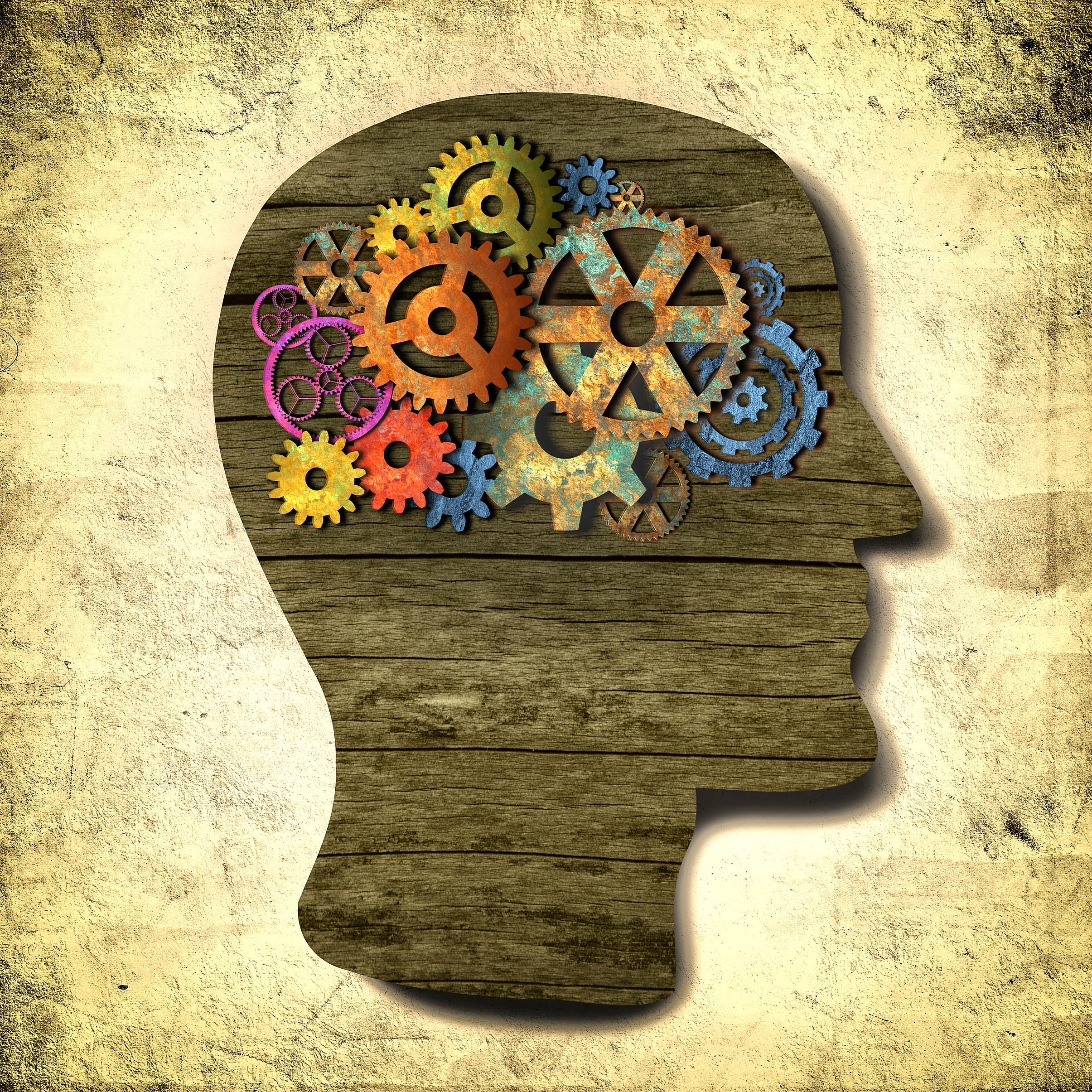 thinking person thinking fast and slow retro design with cog